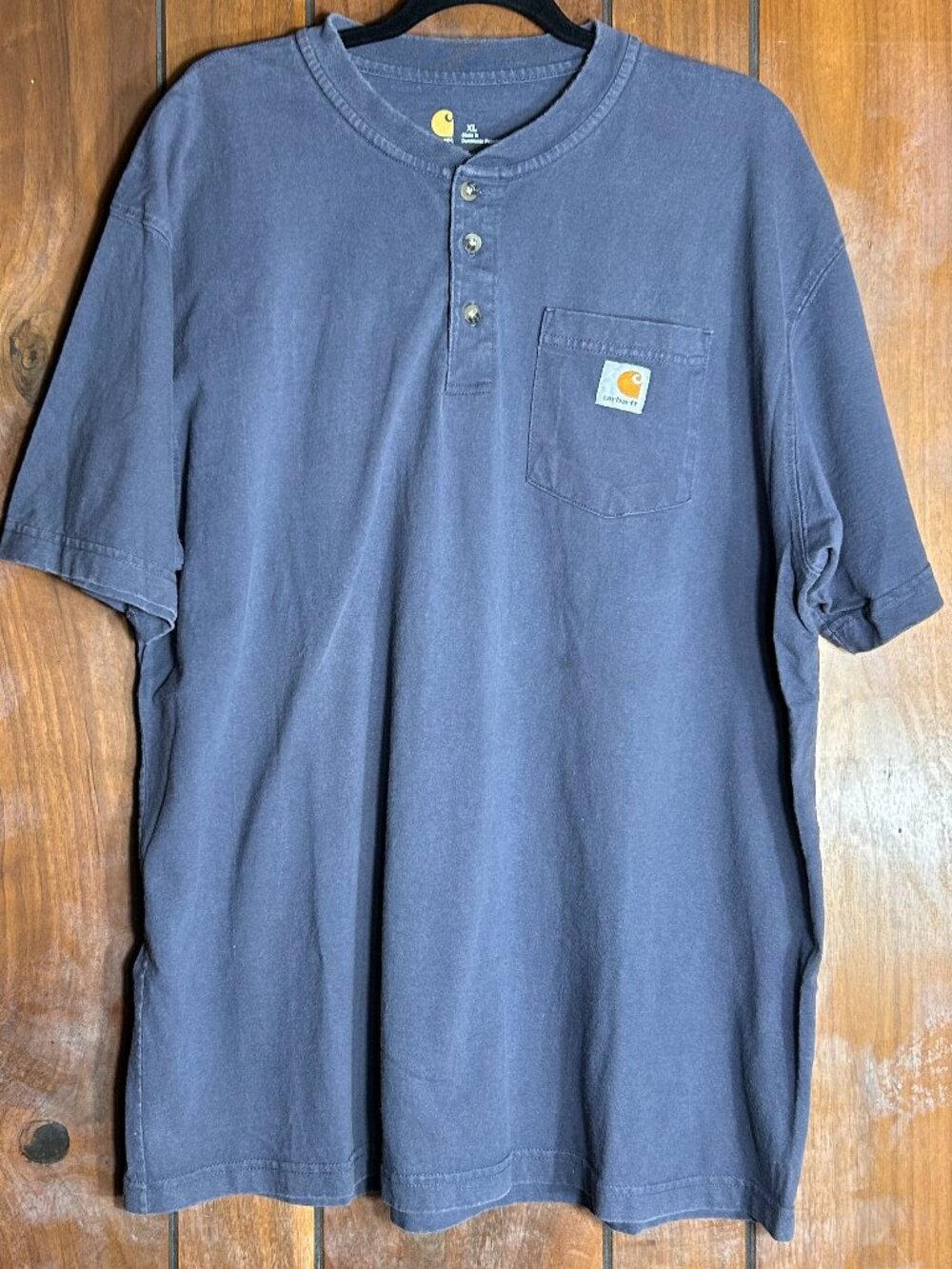 Carhartt Short Sleeve Henley Shirt Original Fit Navy Blue Pocket Mens XL
